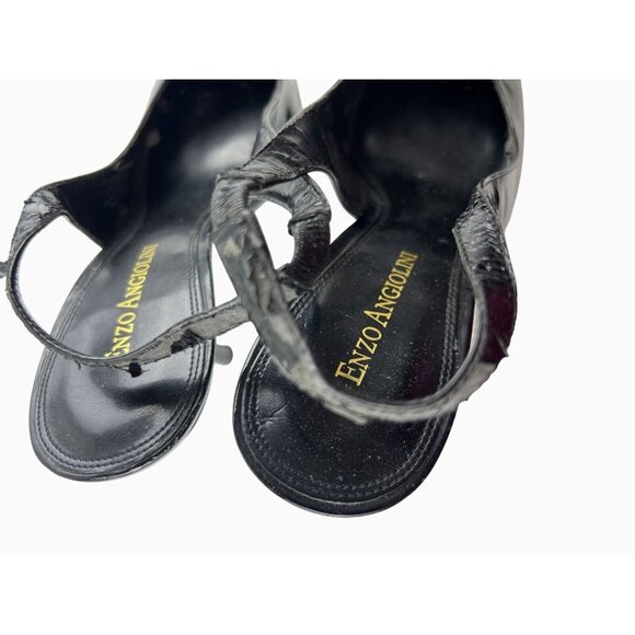 Enzo Angiolini Black Patent Leather Preppy Classic Chic Slingback Stilettos 7.5M - Picture 11 of 15